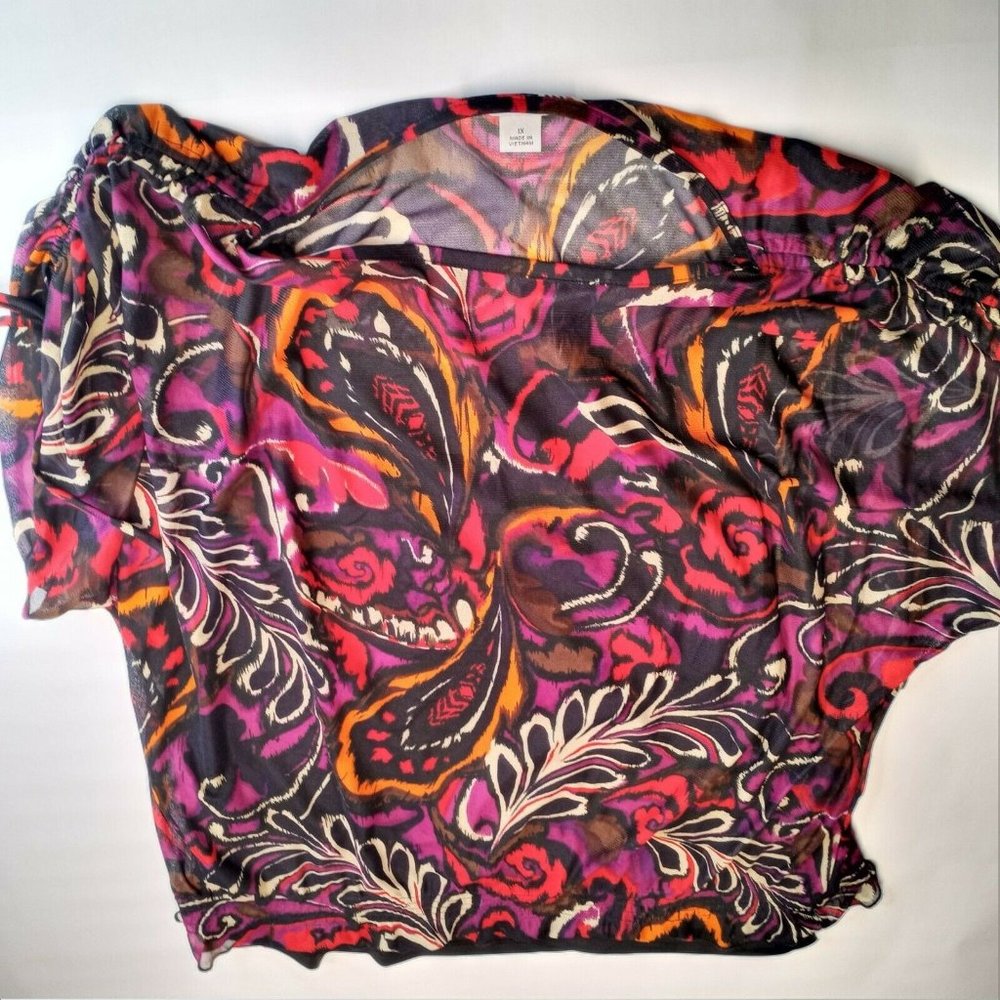 Sag Harbor Womens Sheer Layered Short Sleeve Top Plus Size 1X